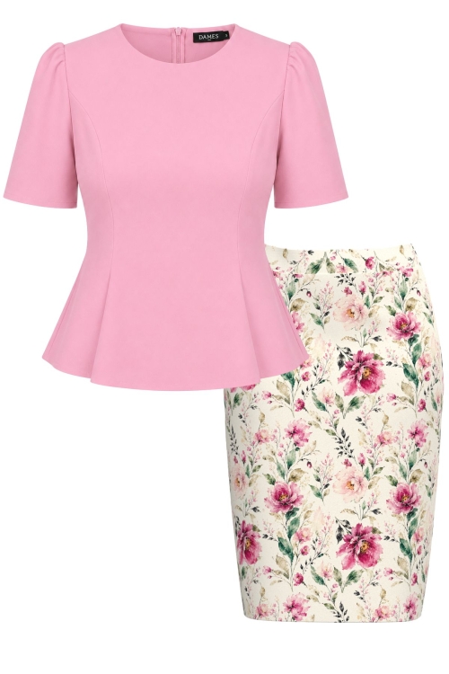 Set elegant bluza roz eleganta si fusta conica Gradini regale