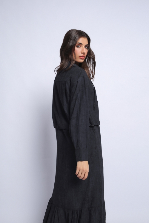 Set rochie lunga neagra fara maneci si jacheta din rayon - Img 5