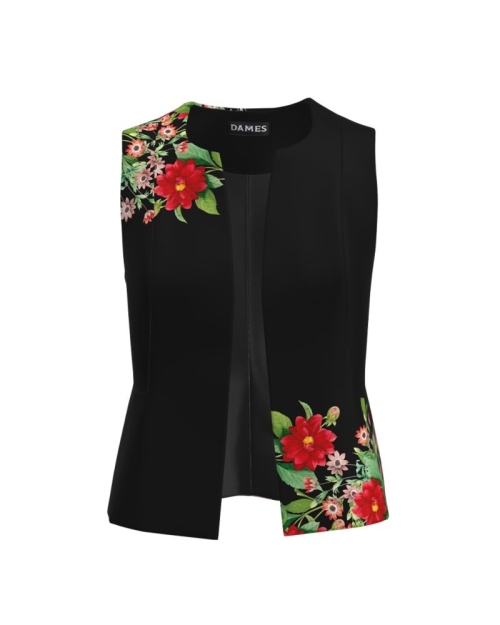 Vesta neagra imprimata cu model floral CMD3195