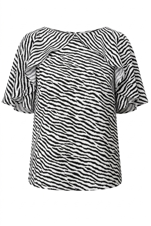 Bluza alb negru eleganta din vascoza cu maneci fluture