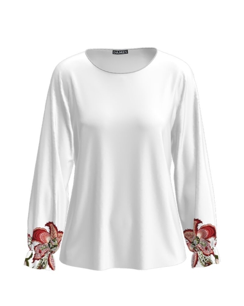 Bluza alba cu maneca lunga imprimata cu model floral CMD1930