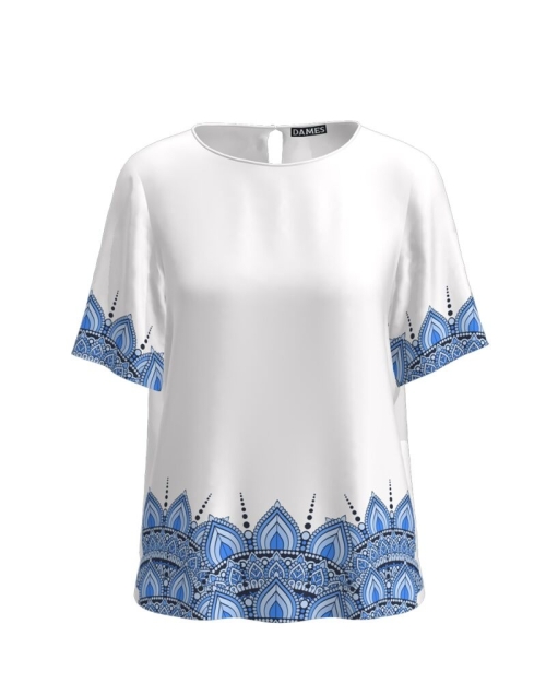 Bluza alba cu maneca scurta imprimata Mandala CMD3924