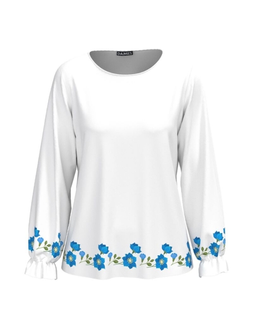 Bluza alba imprimata cu model floral Albastrele CMD2878