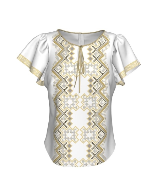 Bluza alba imprimata cu model traditional Banat A842MS6 - Img 1