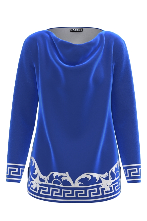 Bluza albastra din catifea cu imprimeu baroc