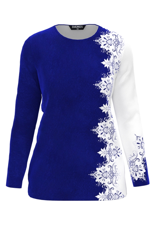Bluza albastra din catifea imprimata floral SS25