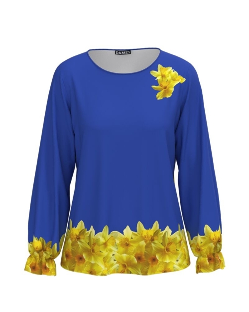 Bluza albastra imprimata cu model floral CMD3946