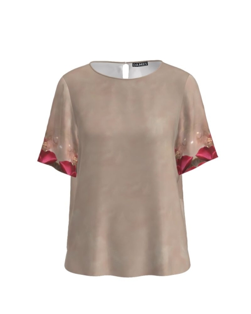 Bluza bej de vara cu maneca scurta si imprimeu floral CMD766 - Img 6