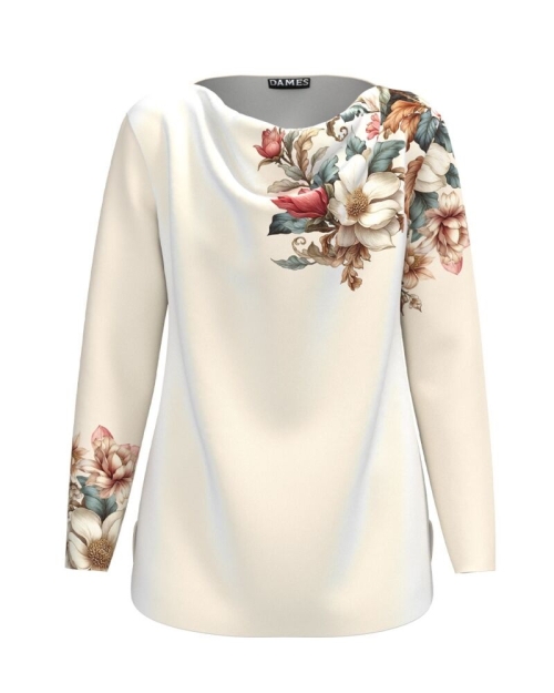 Bluza bej din catifea cu imprimeu floral AW24