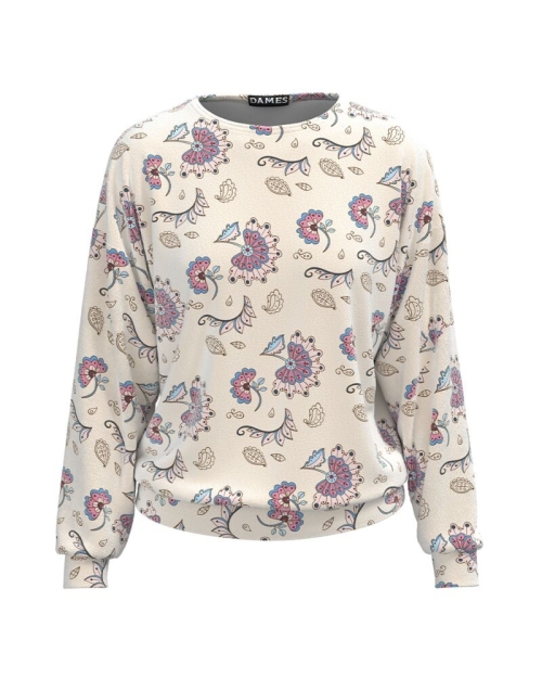 Bluza bej tip hanorac din catifea cu imprimeu floral CMD1705