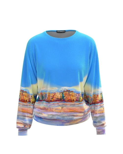 Bluza bleu tip hanorac din catifea CMD426 - Img 1