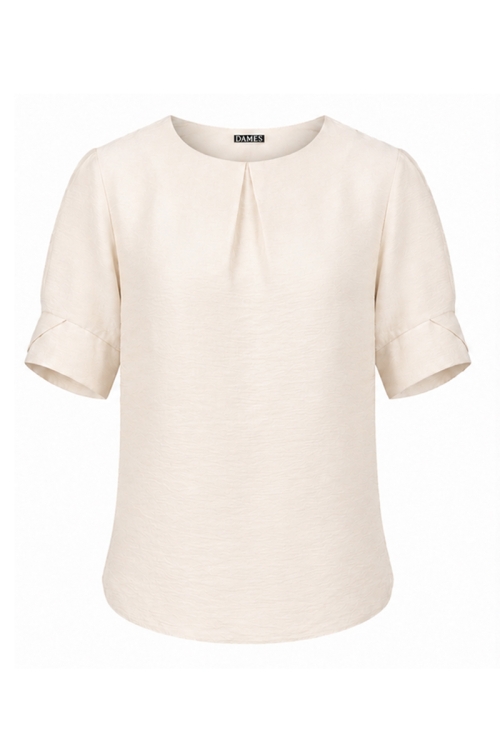 Bluza crem din vascoza cu pliu si maneca scurta cu manseta