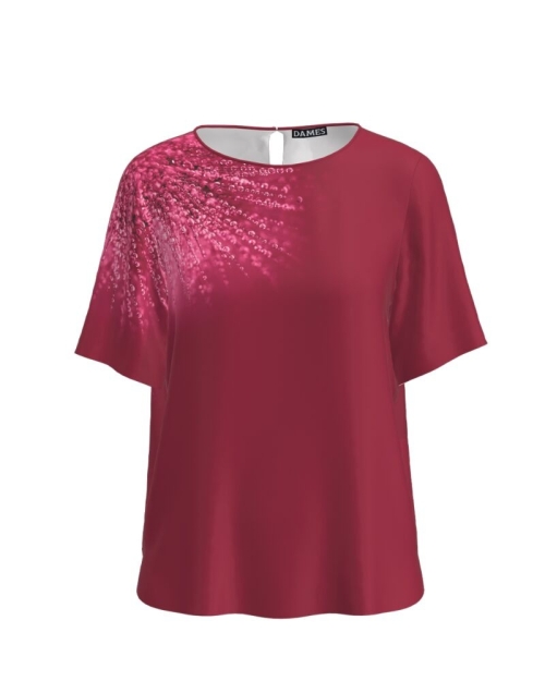 Bluza cu maneca scurta Viva Magenta imprimata pricaturi de roua CMD3866