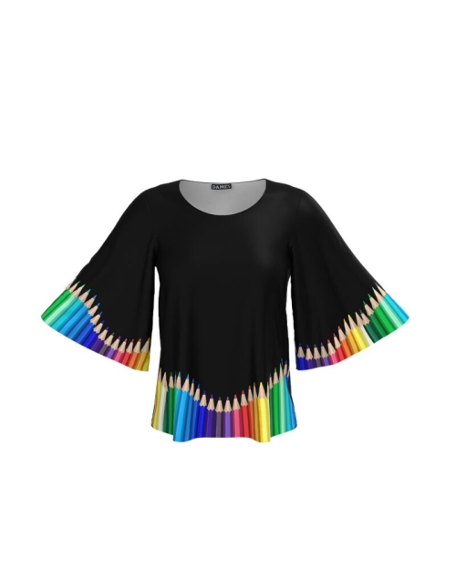 Bluza cu maneci tip fluture imprimata Creioane colorate - Img 1