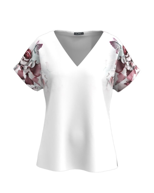 Bluza de vara alba cu maneca raglan imprimata cu model floral CMD3165 - Img 1