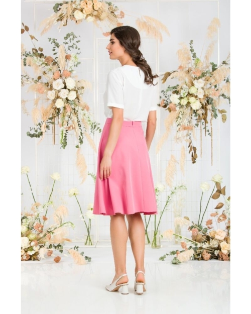 Bluza eleganta alba din vascoza cu plii CMD839 - Img 3