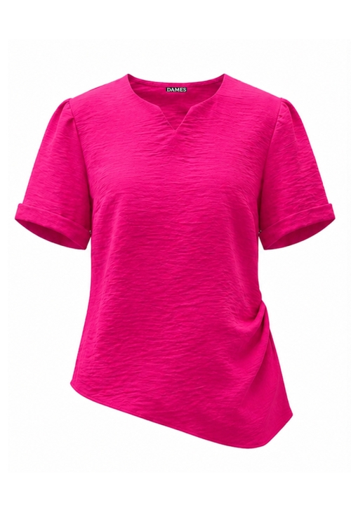 Bluza fucsia din vascoza cu decolteu in V si maneca scurta