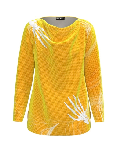 Bluza galbena din catifea cu imprimeu Halloween CMD3327