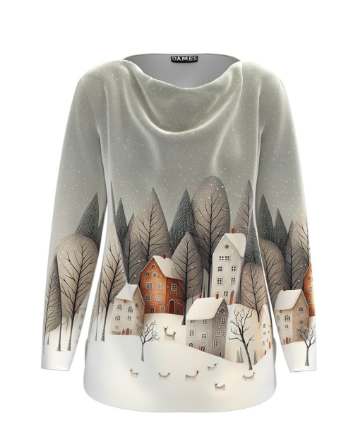 Bluza gri din catifea cu imprimeu de iarna CMD4998