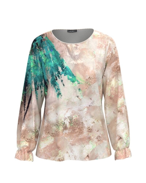 Bluza in nuante de bej imprimata cu model grafic CMD4074