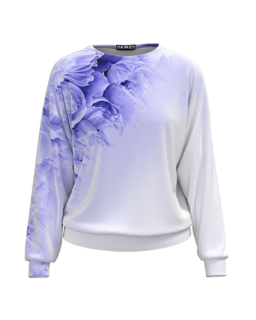 Bluza lila tip hanorac din catifea cu imprimeu floral CMD1738