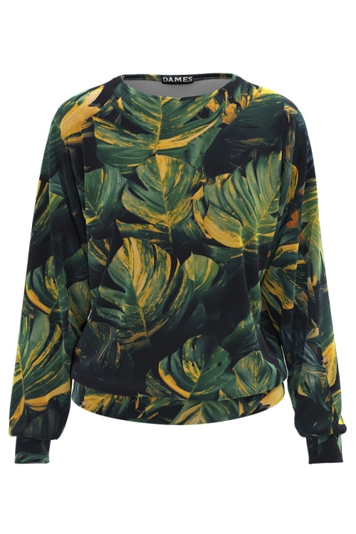 Bluza tip hanorac din catifea cu imprimeu frunze CMD1345 - Img 2