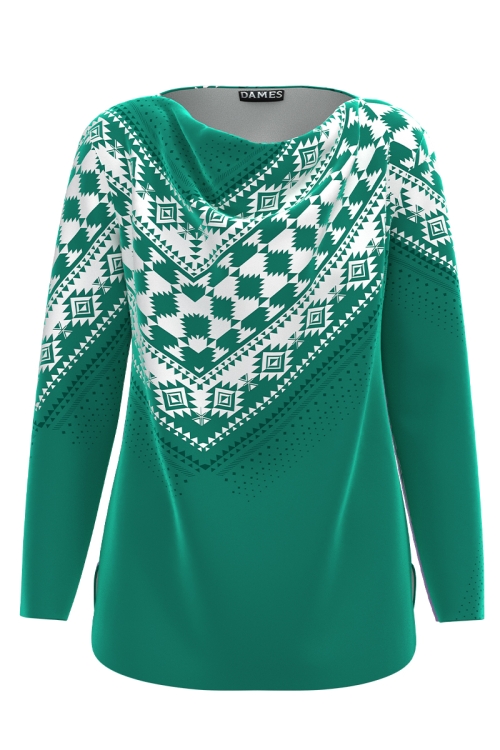 Bluza verde din catifea imprimata traditional