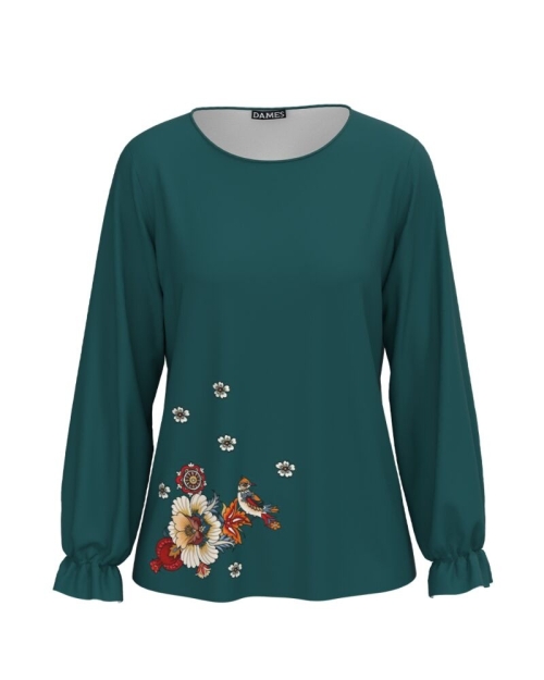 Bluza verde imprimata cu model floral CMD3914