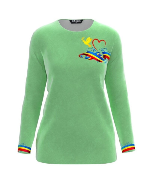 Bluza vernil din catifea cu imprimeu Tricolor CMD4943