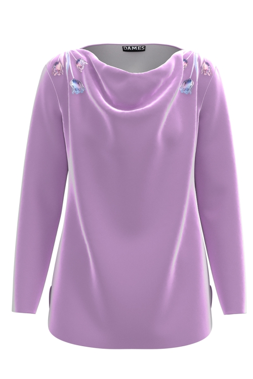 Bluza violet din catifea cu imprimeu lalele de cristal SS25