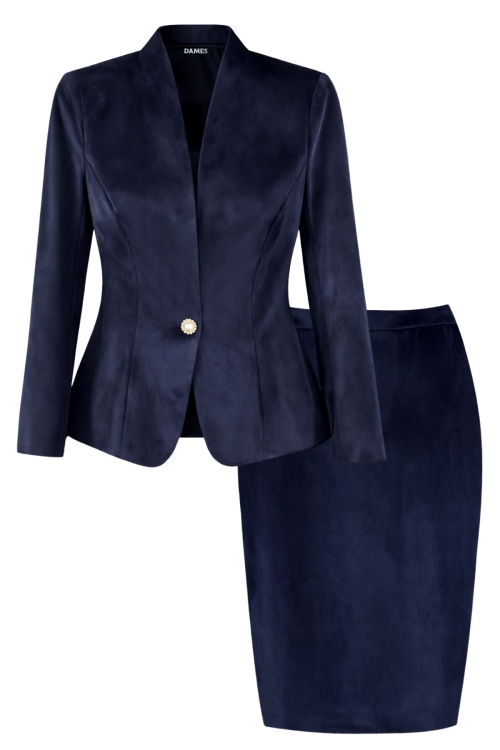 Costum dama din catifea bleumarin