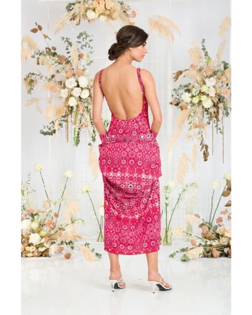 Costum de baie întreg cu blazer,alb rosu cu model floral CMD1048 - Img 5