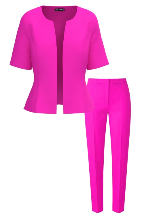 Costum elegant sacou cu maneca scurta si pantalon conic fucsia