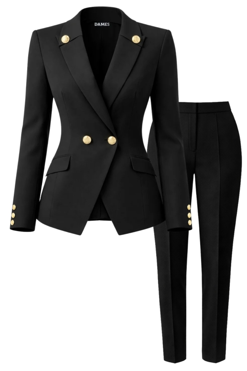 Costum premium negru pantalon si sacou cu nasturi aurii