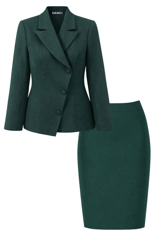 Costum verde din stofa fina Valeria