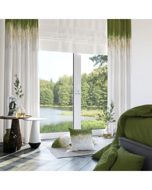 Draperie din satin imprimata cu model verde CMD2249 - Img 1