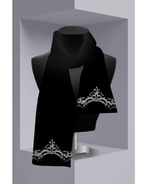 Esarfa neagra subtire imprimata cu model Floral CMD3339