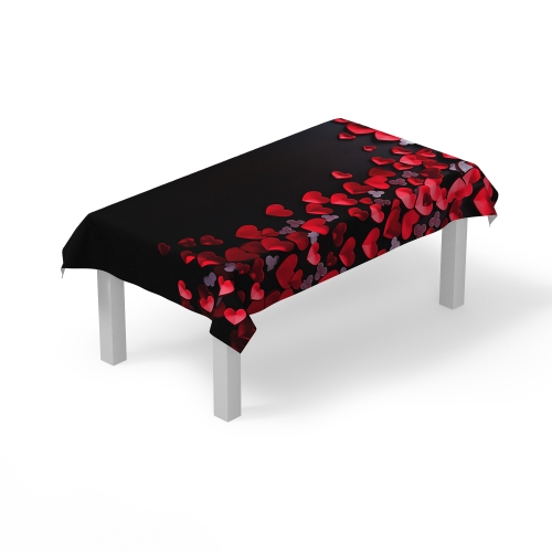 Fata de masa neagra din satin imprimat cu model inimi CMD5658 - Img 2