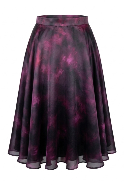 Fusta clos din organza imprimata cu accente fucsia