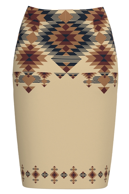 Fusta conica bej imprimata cu model traditional SS25