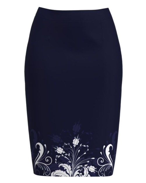 Fusta conica bleumarin imprimata cu model Floral CMD2820