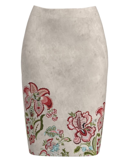 Fusta conica groasa bej imprimata cu model floral CMD3281