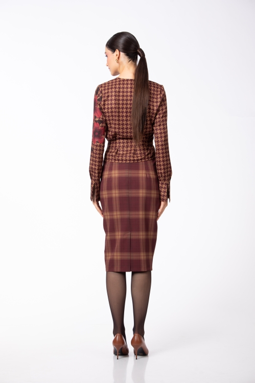 Fusta conica in caro cu print floral - Img 3