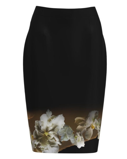 Fusta conica neagra imprimata cu model floral CMD1160