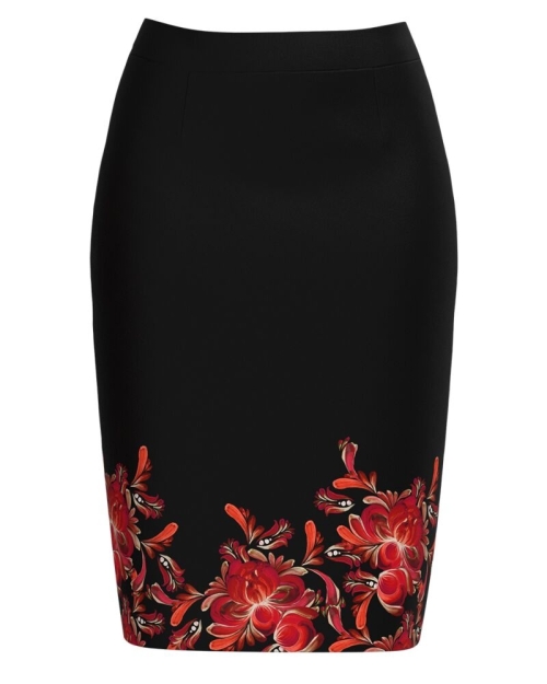 Fusta conica neagra imprimata cu model floral CMD3833