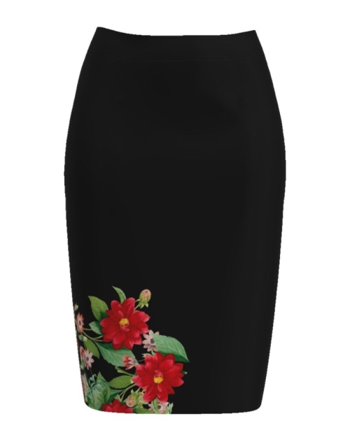 Fusta conica neagra imprimata cu model floral CMD850