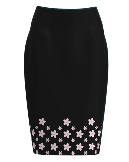 Fusta conica neagra imprimata cu model floricele CMD1869