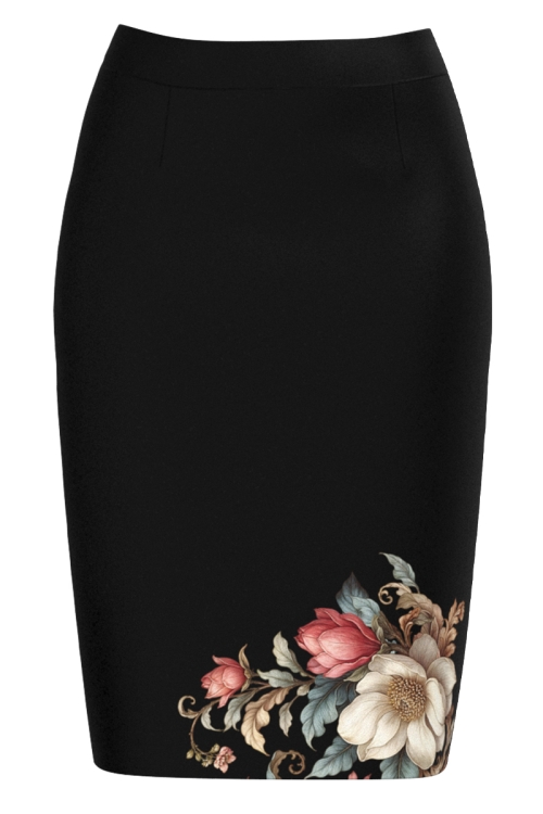 Fusta conica neagra imprimata floral AW24