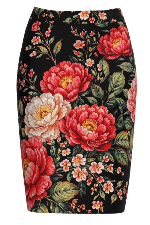 Fusta conica neagra imprimata floral