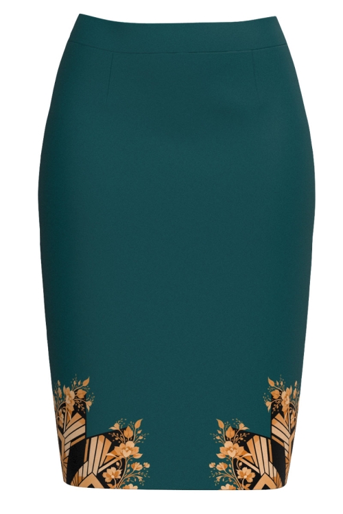 Fusta conica verde marin imprimata floral